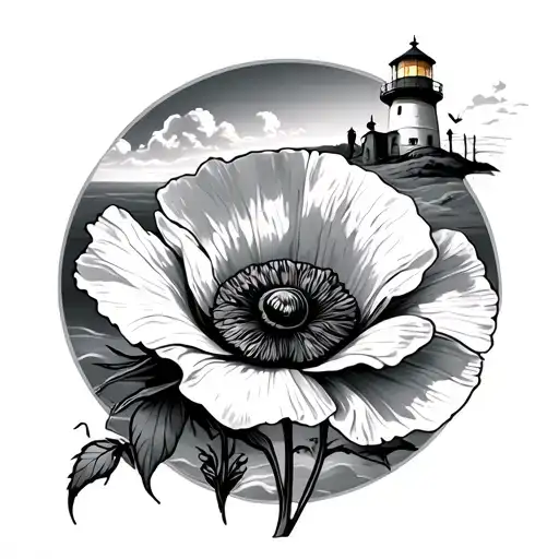 Lighthouse And Poppy Flower