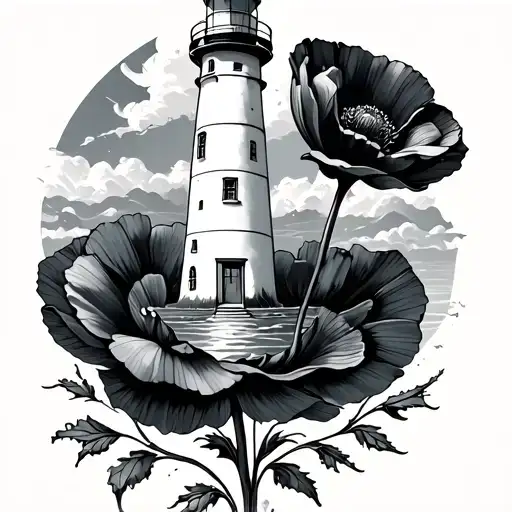 Poppy Flower Around Lighthouse