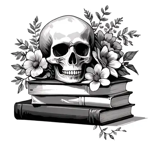 Skull Stack Books Flowers