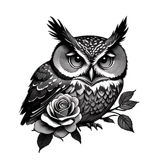 Owl And Rose Intertwined