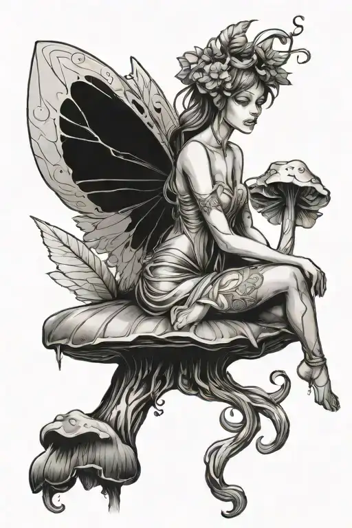 Forest Fairy In Avatar Style Forest Sitting On A Mushroom