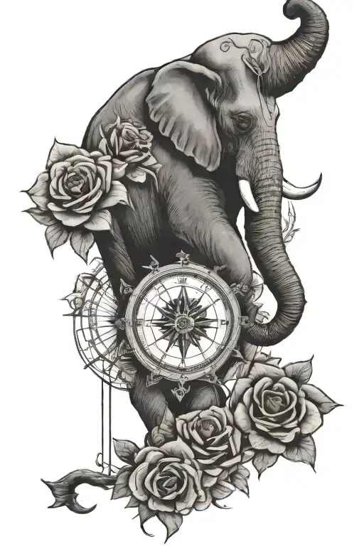 Elephant Roses Compass Moon