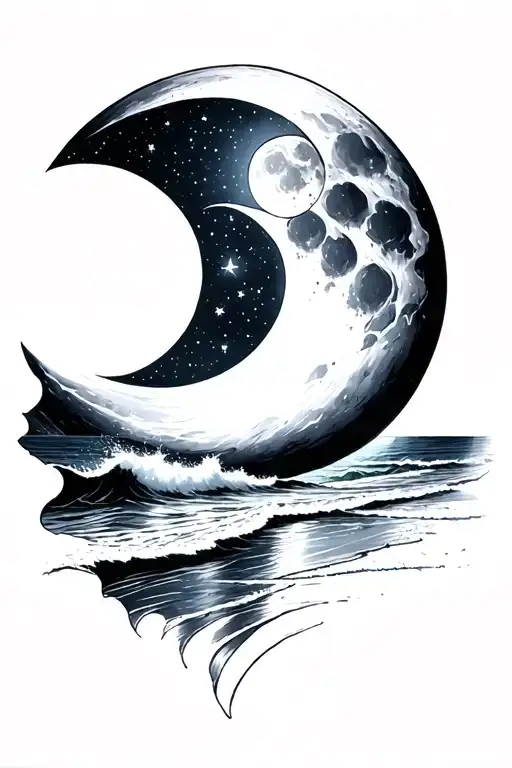 Ocean Beach Stars Moon Merging Together