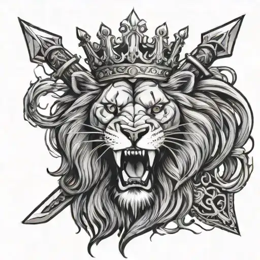 Lion With Crown Showing Teeth And Two Double-edged Axes