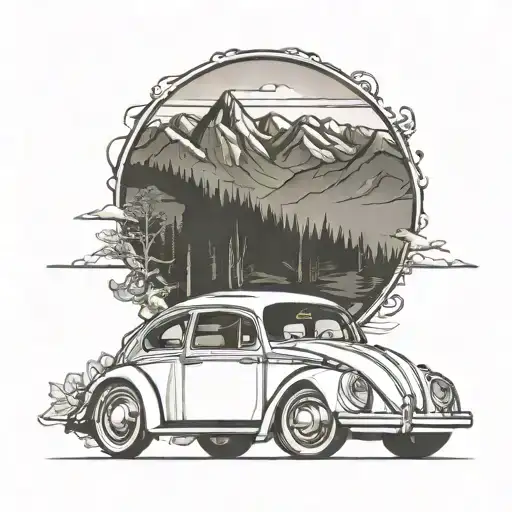 Volkswagen Beetle In Mountain Road Trip