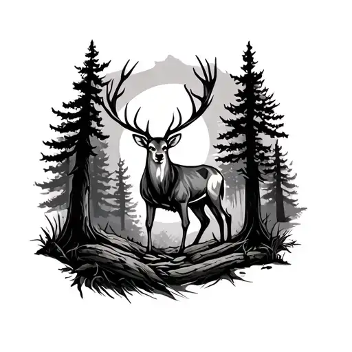 Deer In Woods Surrounded