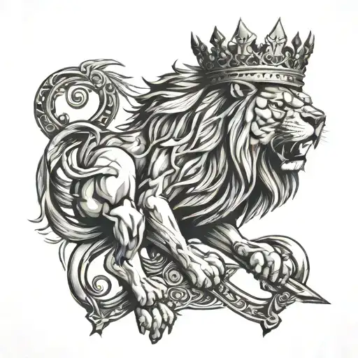 Lion With Crown Showing Teeth And Two Crossed Axes
