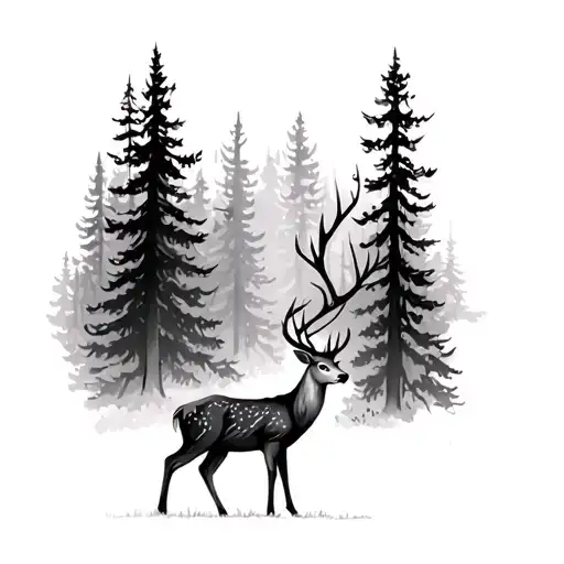 Deer In A Forest Trees Looking