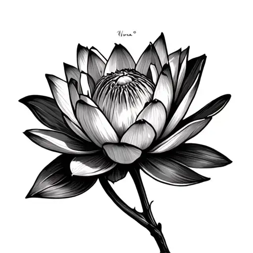 Water Lily With Nova In Cursive Writing On The Stem