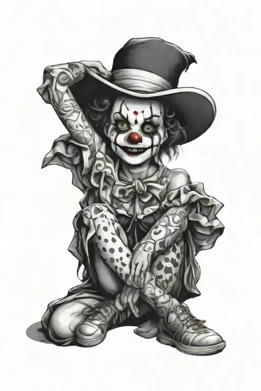 Full Body Pretty Clown Gangster Girl In Front Of A Portrait Sized Indonesian Flag