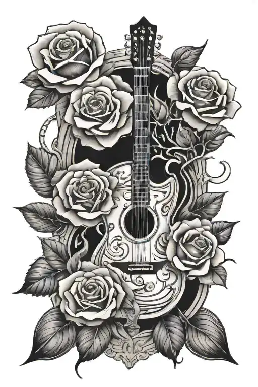 Guitar And Roses Growing