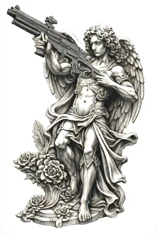 Guardian Angel Statue Holding Gun