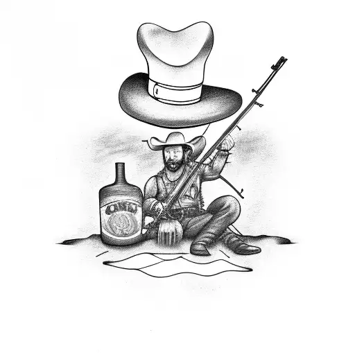 Rifle With A Cowboy Hat And Campfire