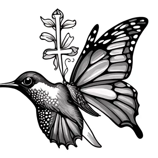 Cancer Ribbon Cross Hummingbird Butterfly