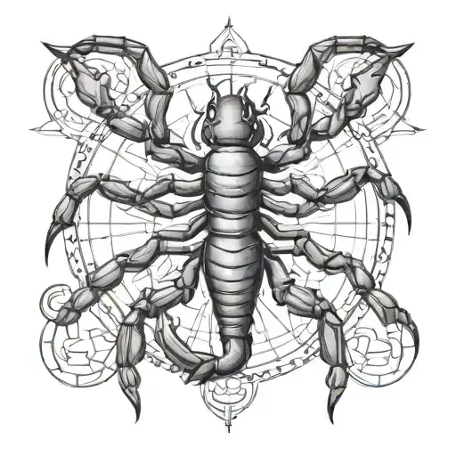 Minimalistic Tatto Of A Scorpion Combating With Da Vinci's Vitruvian Man