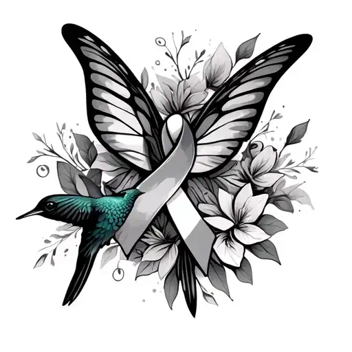 Cancer Ribbon Cross Hummingbird Butterfly