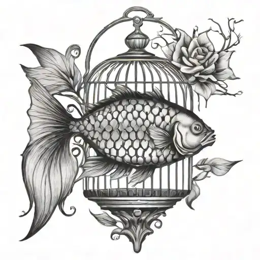Surreal Fish In Cage Wih Bow
