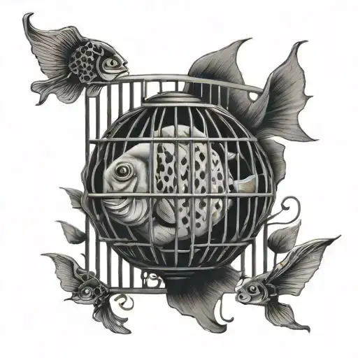 Surreal Fish In Cage Inside