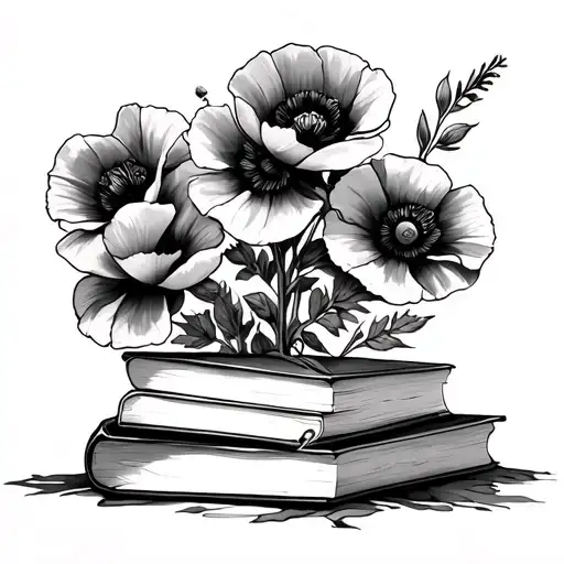 Book Stack And Poppies