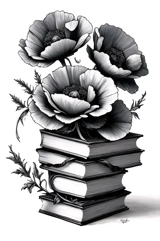 Book Stack And Poppies