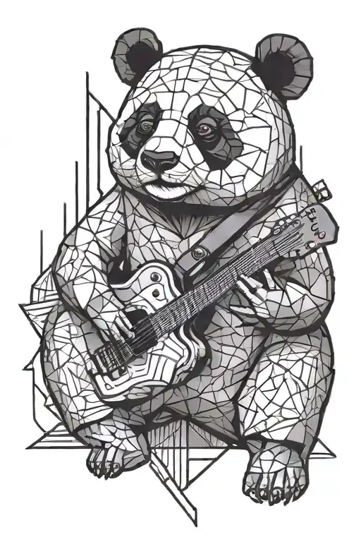 Cubism Panda Playing A Guitar
