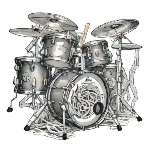 A Realistic Portrait Of A Drum Set With Intricate Details And Shading