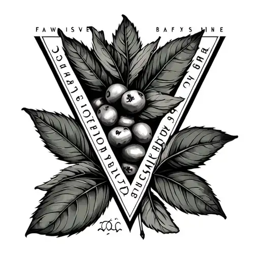 Coffee Plant With Coffee Fruits Inside Triangle And A Text On Each Side Of The Triangle