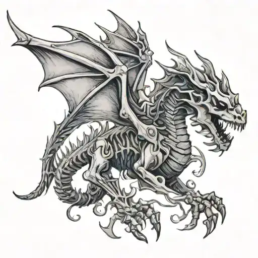 A Skeleton Dragon Flying Towards