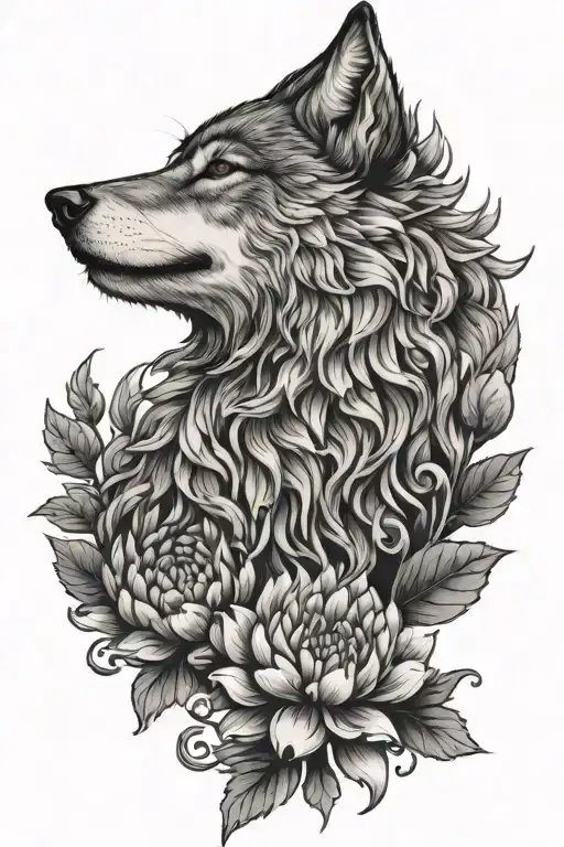 Wolf And Chrysanthemum Flower