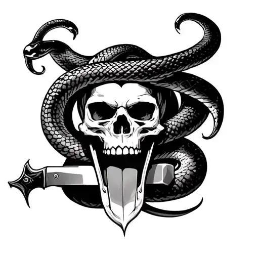 Krampus Tounge Turns Into A Snake And The Snake Wraps Around The Knife Through A Skull