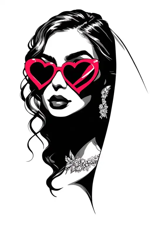 Side Profile Outline Of A Brides Face Wearing Heart Shaped Sunglasses