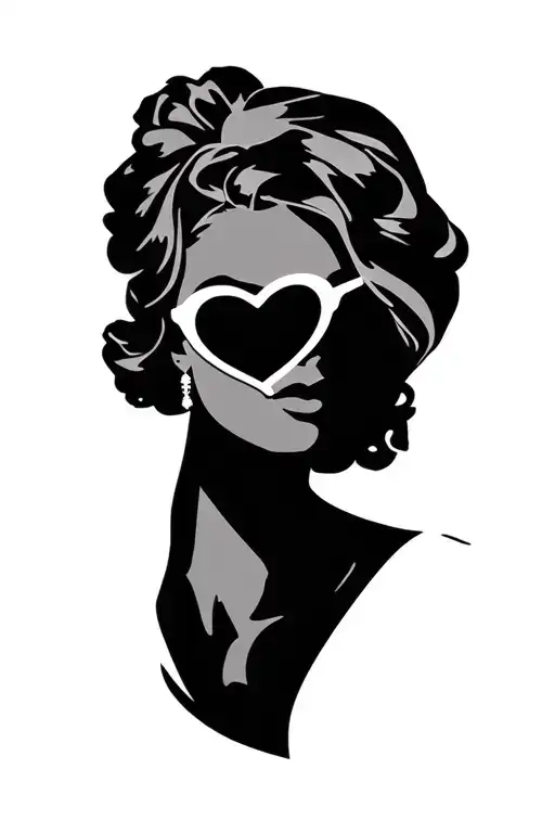 Side Profile Outline Of A Brides Face Wearing Heart Shaped Sunglasses