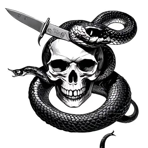 Snake Goes Through Skull And Knife