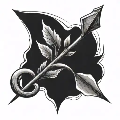 A Blackwork Tattoo Of A Plant Growing Into A Musical Staff With Arrow