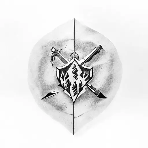 A Black-grey Tattoo Of A Survival Knife Surrounded By Elements Of Nature