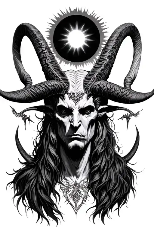 Baphomet With A Black Sun Over His Head