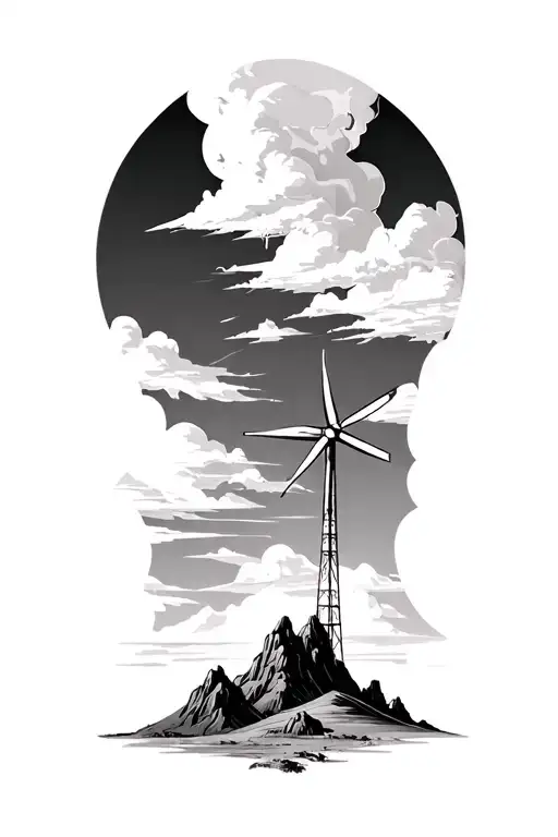 Desert Mountains Covered In Windmills