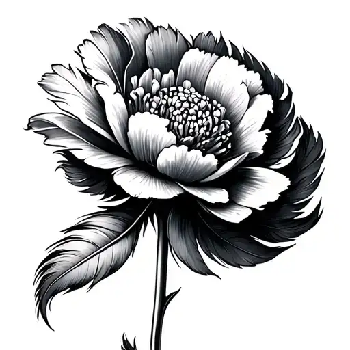 Feather Curling Round The Stem Of A Carnation