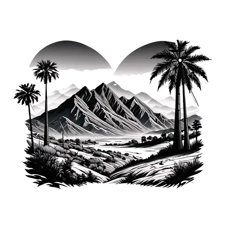 3 Traingles And Palm Spring Desert Mountains With Windmills In The Mountains