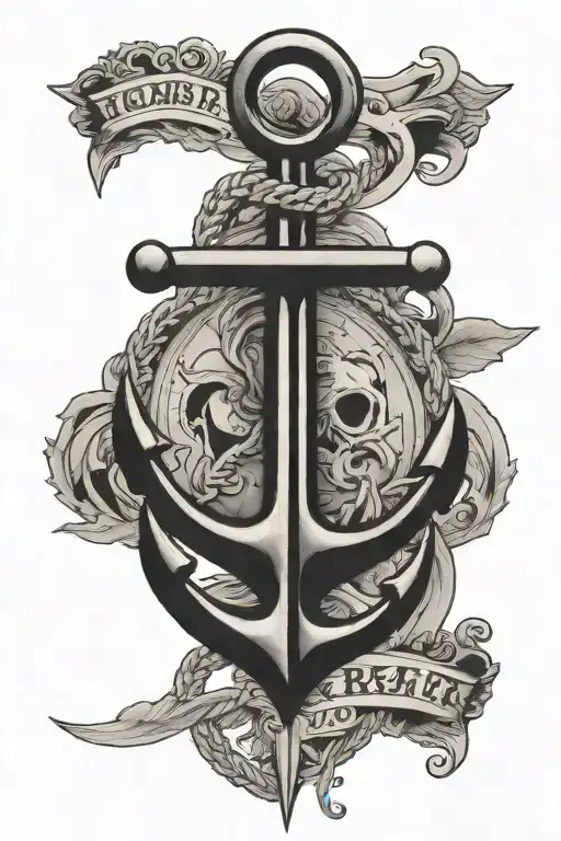 Bold Poster Simple Black Work Back Tattoo Design Featuring Simple Anchor In A Square With Text Above