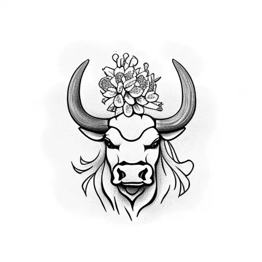 Cool Bull With Tulips Flowers