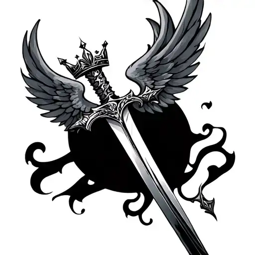Holy Warrior Sword With Wings And Crown Made