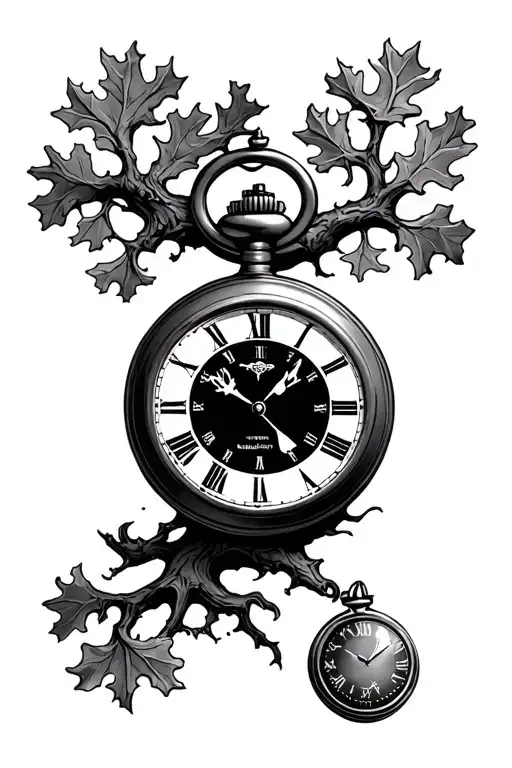 Oak Tree And Pocket Watch Surrounded