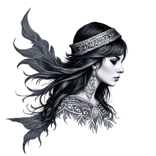 3D Tattoo Nordic Women Colored With Simbols