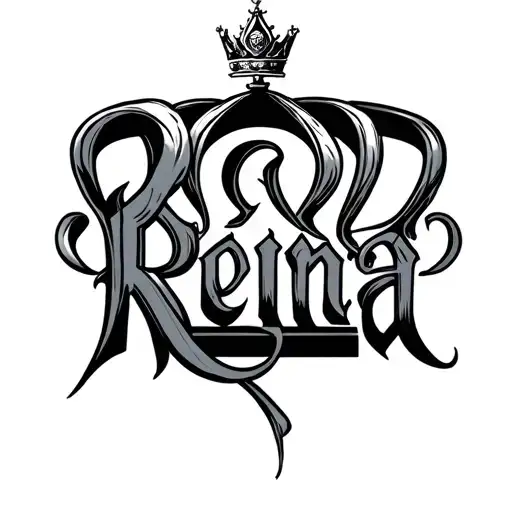 A Female Crown Slightly Bias Above The R Of The Word Reina In Beautiful Caligraphy