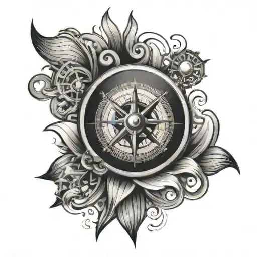 Bike Sproket Compass Rose With Ocean Waves Crashing