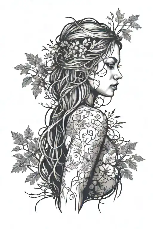 Realistic Woman Tightly Embraced With Forest Silhouette In The Background