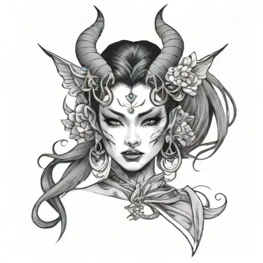 Portrait Tattoo Design Representing Succubus Geisha