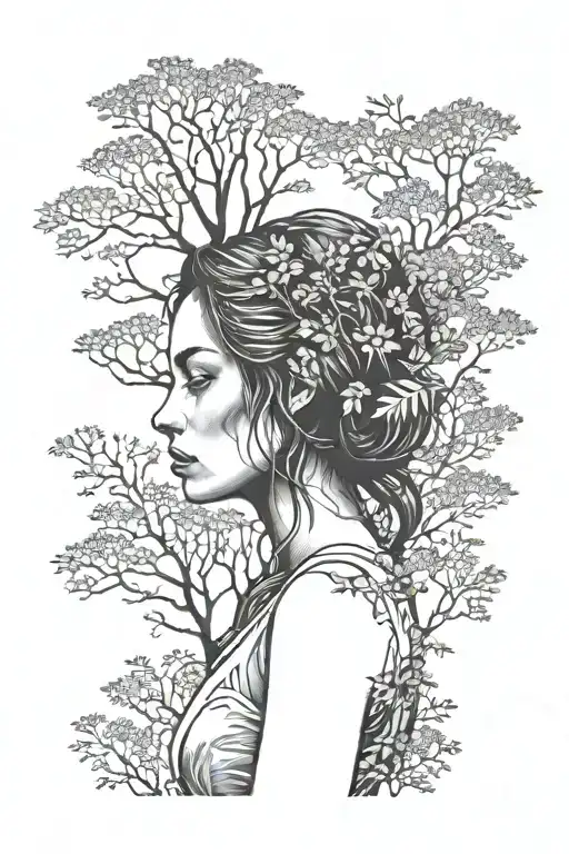 Realistic Woman Tightly Embraced With Forest Silhouette In The Background
