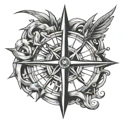 Bike Sproket With Compass Rose Intertwined